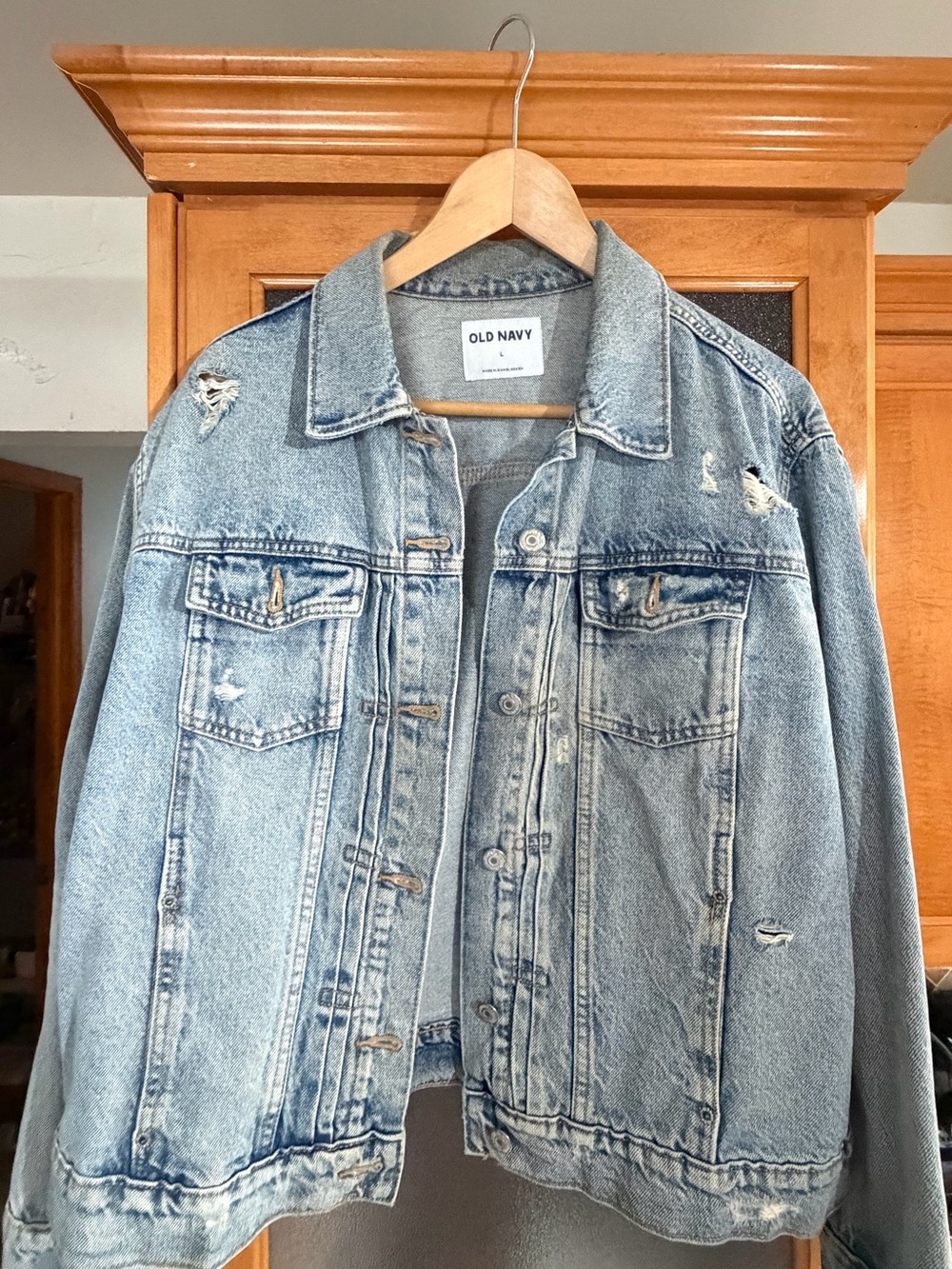 Old Navy Light Wash Distressed Denim Jacket - Women's size XL